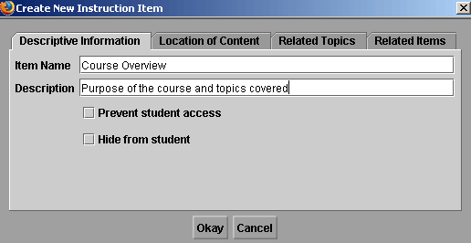 Instruction Item 'Course Overview'